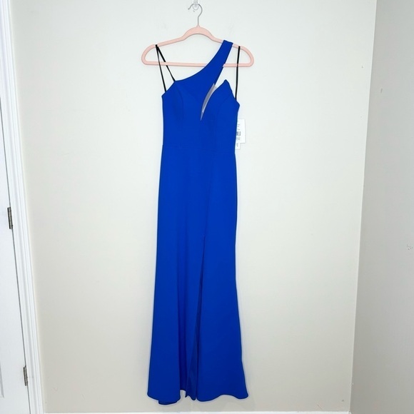 NWT AQUA Bloomingdale's Scuba One Shoulder Blue Gown Size 2 - Picture 2 of 6